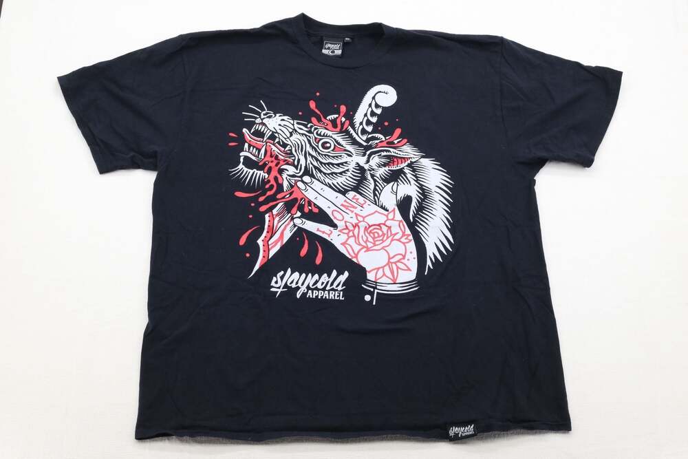 Stay Cold Apparel Black Graphic T-Shirt with Animal and Dagger Print
